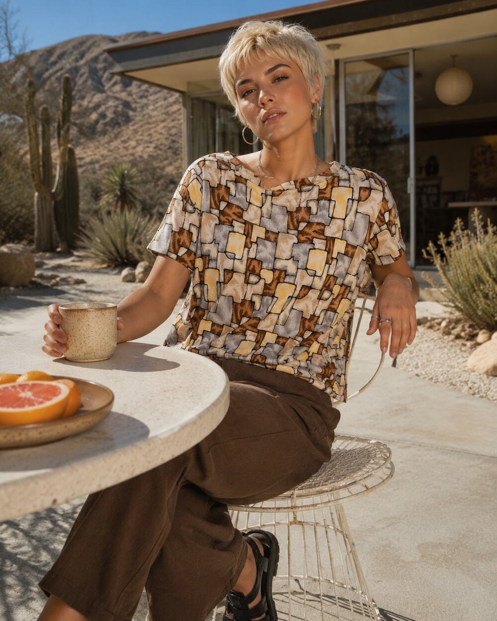 Vintage 90s DBS Collections Abstract Geometric Print Top Size M